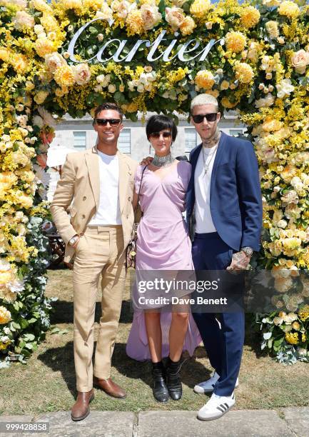 Harvey Newton Hayden, Eliza Cummings and Miles Langford attend Cartier Style Et Luxe at The Goodwood Festival Of Speed, Goodwood, on July 15, 2018 in...