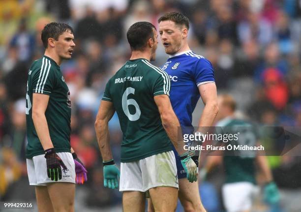 Dublin , Ireland - 15 July 2018; Conor McManus of Monaghan and Eoin Doyle of Kildare exchange words as David Hyland, left, looks on during the GAA...