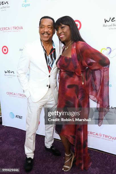 Actor Obba Babatunde and KiKi Shepard attend The HollyRod Foundation's 20th Annual DesignCare Gala at Private Residence on July 14, 2018 in Malibu,...