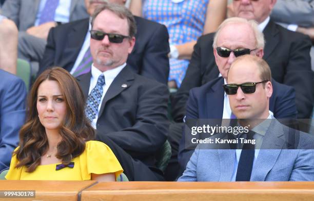 Catherine, Duchess of Cambridge and Prince William, Duke of Cambridge attend the men's singles final on day thirteen of the Wimbledon Tennis...