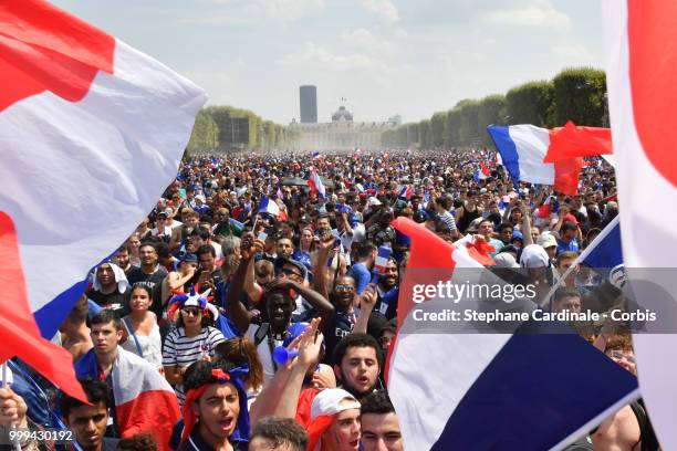 Ambiance at the Fan Zone before the World Cup Final France against Croatie, at the Champs de Mars on July 15, 2018 in Paris, France.