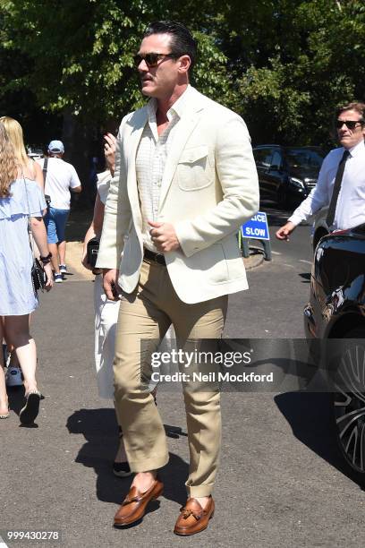 Luke Evans arrives at Wimbledon Tennis for Men's Final Day on July 15, 2018 in London, England.