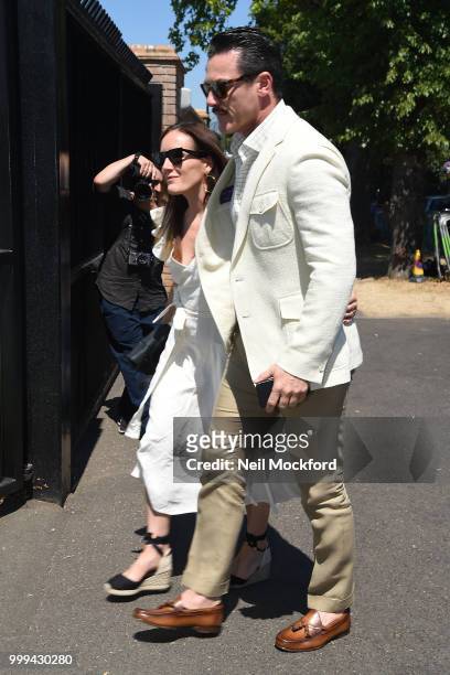 Luke Evans arrives at Wimbledon Tennis for Men's Final Day on July 15, 2018 in London, England.