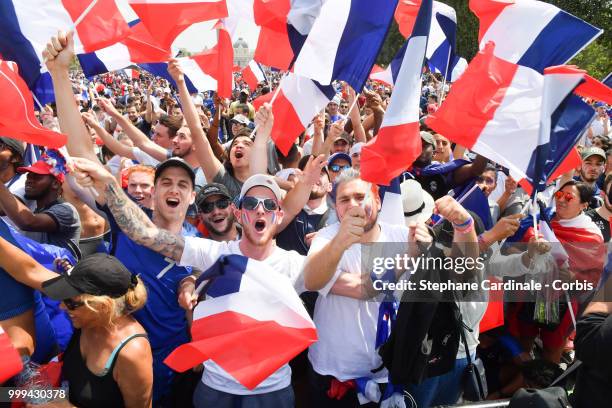Ambiance at the Fan Zone before the World Cup Final France against Croatie, at the Champs de Mars on July 15, 2018 in Paris, France.