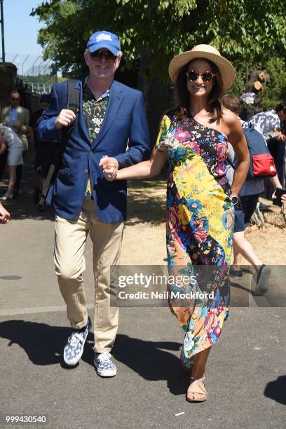 Chris Evans and Natasha Shishmanian arrive at Wimbledon Tennis for Men's Final Day on July 15, 2018 in London, England.