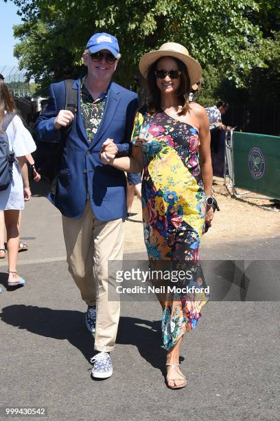 Chris Evans and Natasha Shishmanian arrive at Wimbledon Tennis for Men's Final Day on July 15, 2018 in London, England.