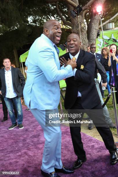 Honoree Earvin "Magic" Johnson NBA and Rodney Peete NFL attend The HollyRod Foundation's 20th Annual DesignCare Gala at Private Residence on July 14,...