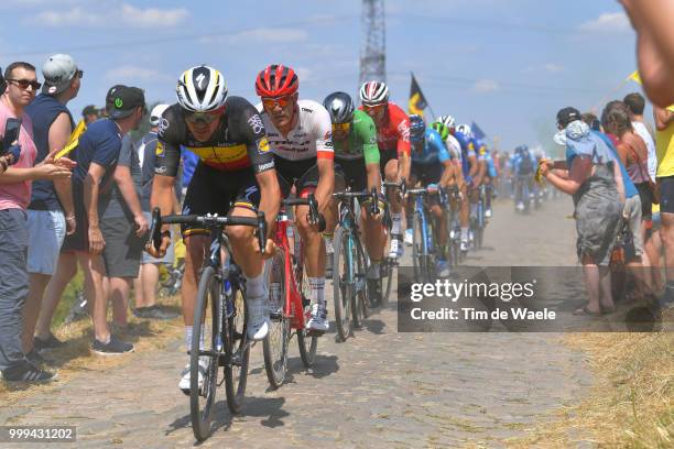 Yves Lampaert of Belgium and Team Quick-Step Floors / Jasper Stuyven of Belgium and Team Trek Segafredo / Peter Sagan of Slovakia and Team Bora...