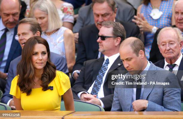 The Duke and Duchess of Cambridge in the royal box on centre court on day thirteen of the Wimbledon Championships at the All England Lawn Tennis and...