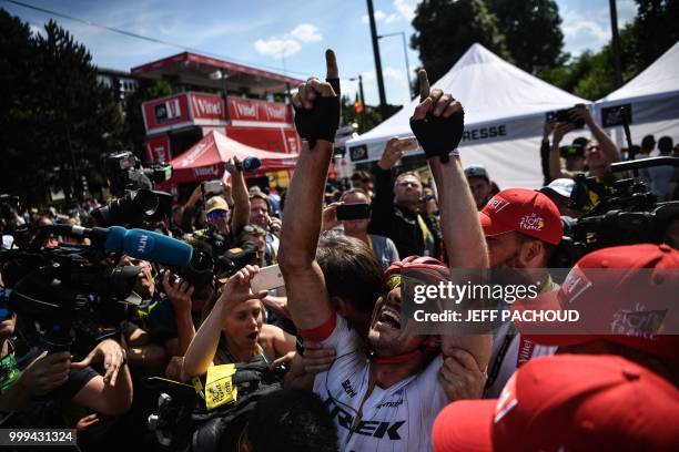 Germany's John Degenkolb celebrates after winning the ninth stage of the 105th edition of the Tour de France cycling race between Arras and Roubaix,...