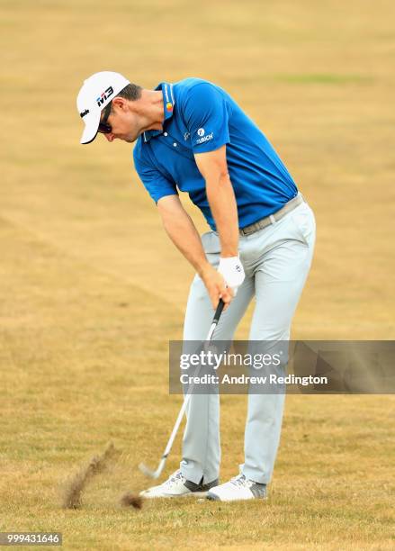 Justin Rose of England takes his second shot on hole four during day four of the Aberdeen Standard Investments Scottish Open at Gullane Golf Course...