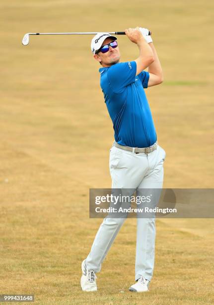 Justin Rose of England takes his second shot on hole four during day four of the Aberdeen Standard Investments Scottish Open at Gullane Golf Course...