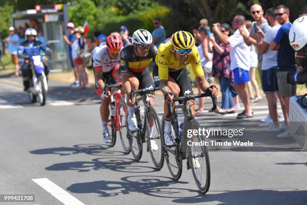 Greg Van Avermaet of Belgium and BMC Racing Team Yellow Leader Jersey / John Degenkolb of Germany and Team Trek Segafredo / Yves Lampaert of Belgium...