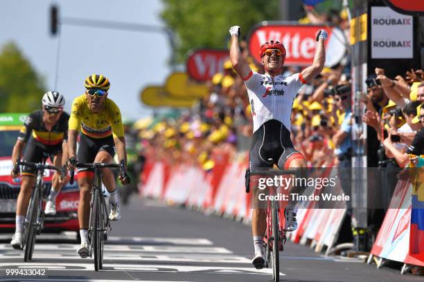 Arrival / John Degenkolb of Germany and Team Trek Segafredo Celebration / / Greg Van Avermaet of Belgium and BMC Racing Team Yellow Leader Jersey /...