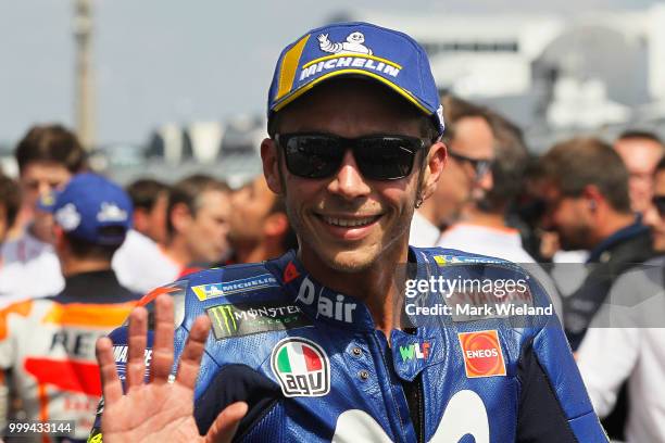 Valentino Rossi of Italy and Movistar Yamaha Team celebrates second place during the MotoGP of Germany at Sachsenring Circuit on July 15, 2018 in...