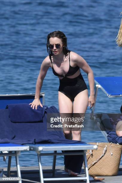 Scrutiny surround Formulate Lily Collins is seen on July 15, 2018 in Ischia, Italy. News Photo - Getty  Images