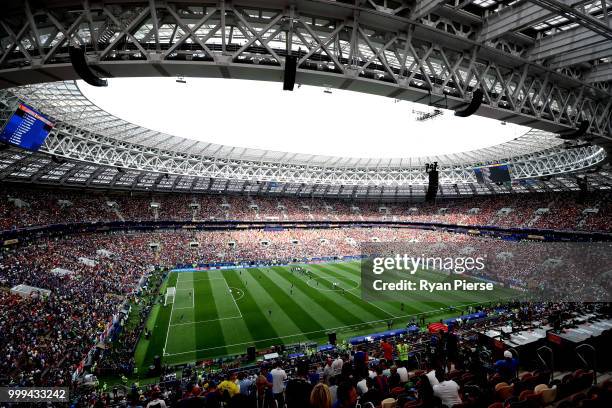General view inside the stadium prior to the 2018 FIFA World Cup Final between France and Croatia at Luzhniki Stadium on July 15, 2018 in Moscow,...