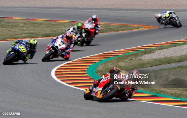 Marc Marquezi of Spain and Repsol Honda Team in action during the MotoGP of Germany at Sachsenring Circuit on July 15, 2018 in Hohenstein-Ernstthal,...