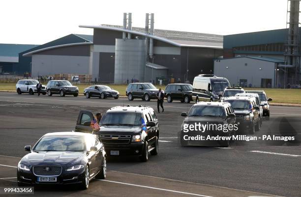 Presidential car flies the Saltire alongside the US flag as it waits for the arrival of US President Donald Trump and his wife, Melania, at Prestwick...