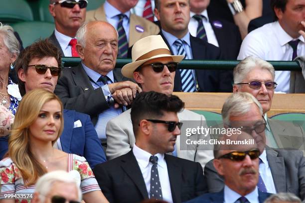 Eddie Redmayne, Benedict Cumberbatch and Timothy Cumberbatch on day thirteen of the Wimbledon Lawn Tennis Championships at All England Lawn Tennis...