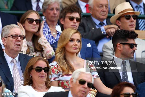 Katherine Jenkins and Andrew Levitas attend the Men's Singles final on day thirteen of the Wimbledon Lawn Tennis Championships at All England Lawn...