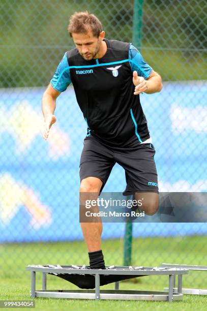 Senad Lulic of SS Lazio in action during the SS Lazio pre-season training camp on July 15, 2018 in Auronzo di Cadore nearBelluno, Italy.