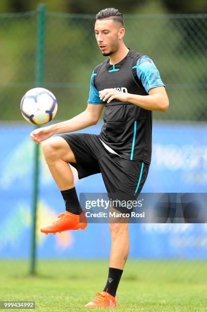 Mattia Sprocati of SS Lazio in action during the SS Lazio pre-season training camp on July 15, 2018 in Auronzo di Cadore nearBelluno, Italy.