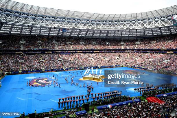 General view inside the stadium during the closing cermony prior to the 2018 FIFA World Cup Final between France and Croatia at Luzhniki Stadium on...