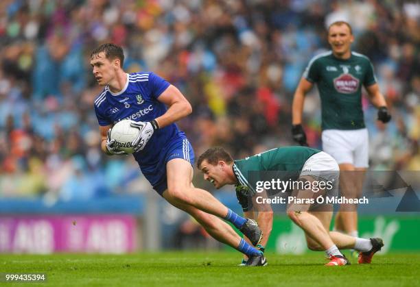 Dublin , Ireland - 15 July 2018; Niall Kearns of Monaghan gets past Niall Kelly, centre, and Tommy Moolick of Kildare during the GAA Football...