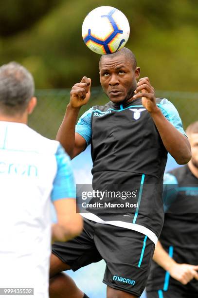 Joseph Minala of SS Lazio in action during the SS Lazio pre-season training camp on July 15, 2018 in Auronzo di Cadore nearBelluno, Italy.