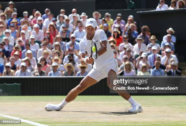 Novak Djokovic during his match against Kevin Anderson in the Final of the Gentlemen's Singles at All England Lawn Tennis and Croquet Club on July...