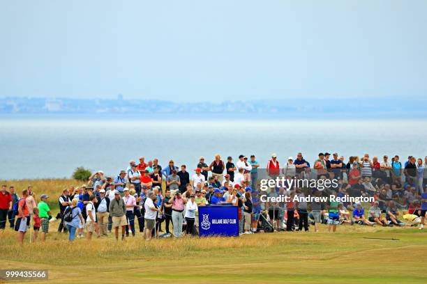 Fans watch the action on hole two during day four of the Aberdeen Standard Investments Scottish Open at Gullane Golf Course on July 15, 2018 in...