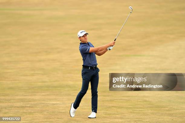 Joakim Lagergren of Sweden takes his second shot on hole four during day four of the Aberdeen Standard Investments Scottish Open at Gullane Golf...