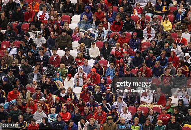 Fans of Real Salt Lake watch the play during the second half of the MLS soccer game against the Houston Dynamo on May 13, 2010 in Sandy, Utah. Real...