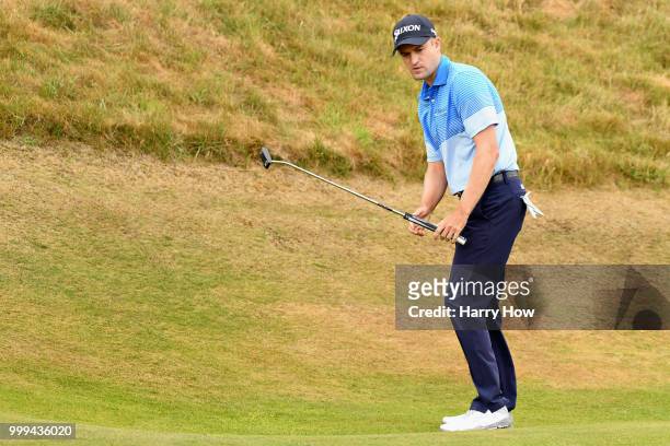 Russell Knox of Scotland reacts to his birdie attempt on hole one during day four of the Aberdeen Standard Investments Scottish Open at Gullane Golf...