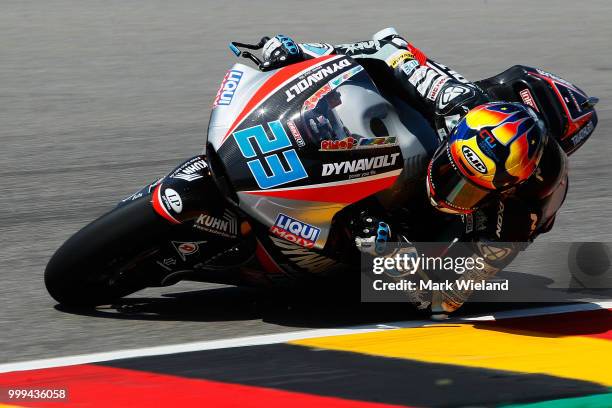 Marcel Schrotter of Germany and Dynavolt Intact GP Team in action during the MotoGP of Germany at Sachsenring Circuit on July 15, 2018 in...