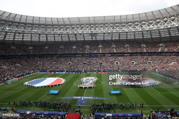 General view inside the stadium prior to the 2018 FIFA World Cup Final between France and Croatia at Luzhniki Stadium on July 15, 2018 in Moscow,...