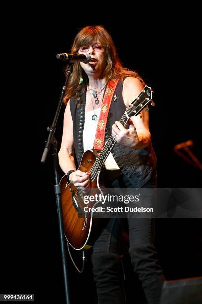 Singer Susan Cowsill of the classic pop-rock band The Cowsills performs onstage during the Happy Together tour at Saban Theatre on July 14, 2018 in...