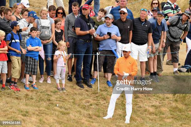 Rickie Fowler of USA plays out of the rough on hole one during day four of the Aberdeen Standard Investments Scottish Open at Gullane Golf Course on...
