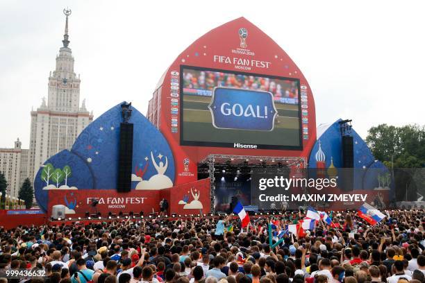 Supporters gather at the fan Fest in Moscow before the Russia 2018 World Cup final football match between France and Croatia on July 15, 2018.