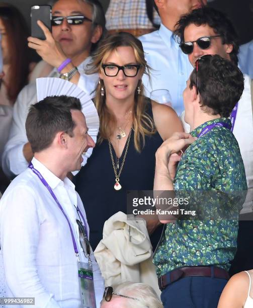 Kate Winslet attends the men's singles final on day thirteen of the Wimbledon Tennis Championships at the All England Lawn Tennis and Croquet Club on...