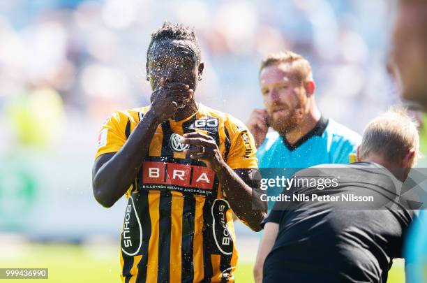 Alhassan Kamara of BK Hacken during a cooling break during the Allsvenskan match between IFK Norrkoping and BK Hacken at Ostgotaporten on July 15,...