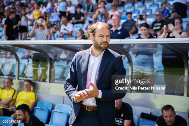 Andreas Alm, head coach of BK Hacken during the Allsvenskan match between IFK Norrkoping and BK Hacken at Ostgotaporten on July 15, 2018 in...