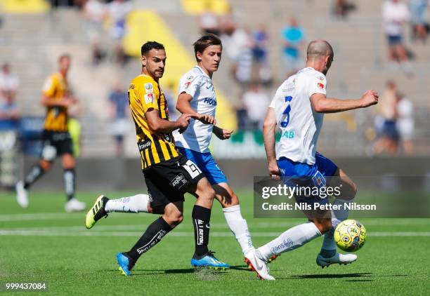 Mervan Celik of BK Hacken and Andreas Johansson of IFK Norrkoping during the Allsvenskan match between IFK Norrkoping and BK Hacken at Ostgotaporten...