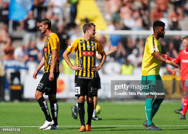 Johan Hammar and Viktor Lundberg of BK Hacken dejected after the Allsvenskan match between IFK Norrkoping and BK Hacken at Ostgotaporten on July 15,...