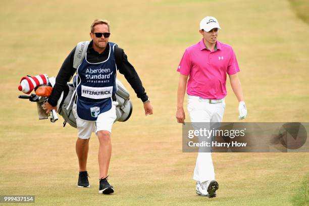 Matthew Fitzpatrick of England walks up the fairway on hole one during day four of the Aberdeen Standard Investments Scottish Open at Gullane Golf...