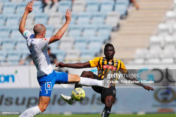 Andreas Johansson of IFK Norrkoping and Alhassan Kamara of BK Hacken competes for the ball during the Allsvenskan match between IFK Norrkoping and BK...
