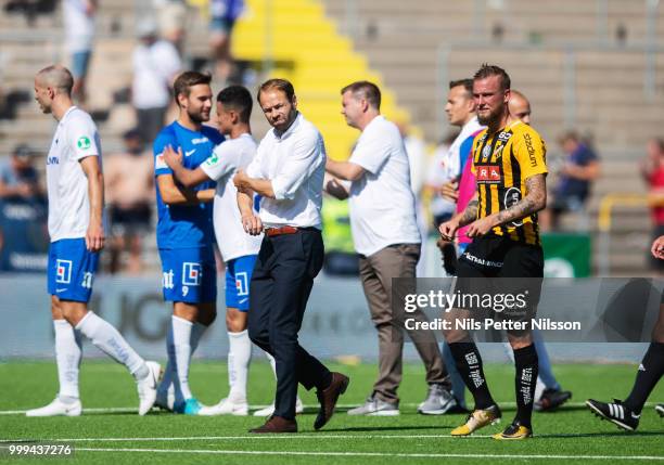 Andreas Alm, head coach of BK Hacken dejected ater the Allsvenskan match between IFK Norrkoping and BK Hacken at Ostgotaporten on July 15, 2018 in...