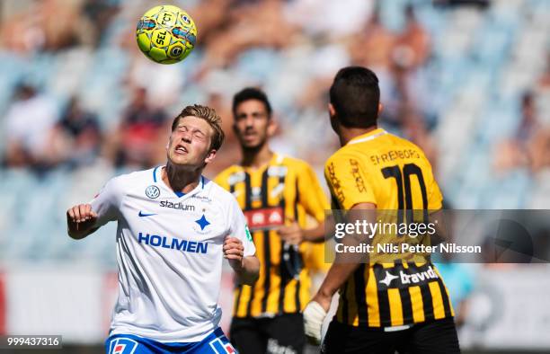 Alexander Fransson of IFK Norrkoping during the Allsvenskan match between IFK Norrkoping and BK Hacken at Ostgotaporten on July 15, 2018 in...