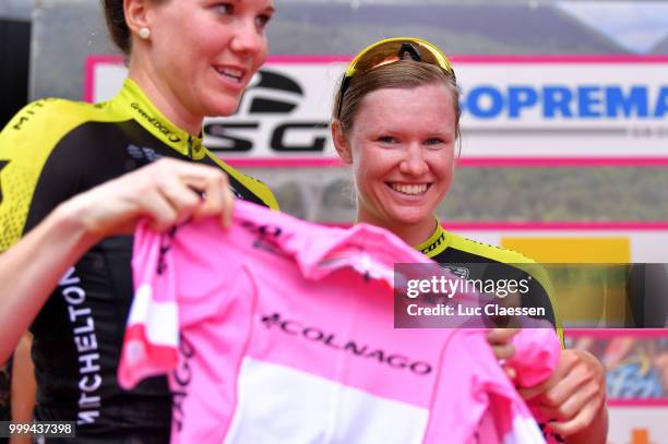 Podium / Jolien DHoore of Belgium and Team Mitchelton-Scott / Pink Leader Jersey / Celebration / during the 29th Tour of Italy 2018 - Women, Stage 10...